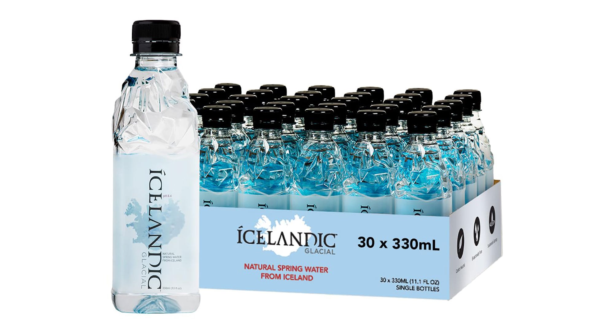 Icelandic Glacial Natural Spring Water - 330mL, 30 Pack